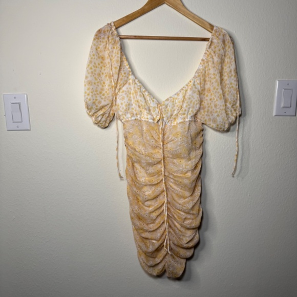 Free People Tessa Dress Women's XS Yellow Mini Cottagecore Floral Ruched - Picture 3 of 8